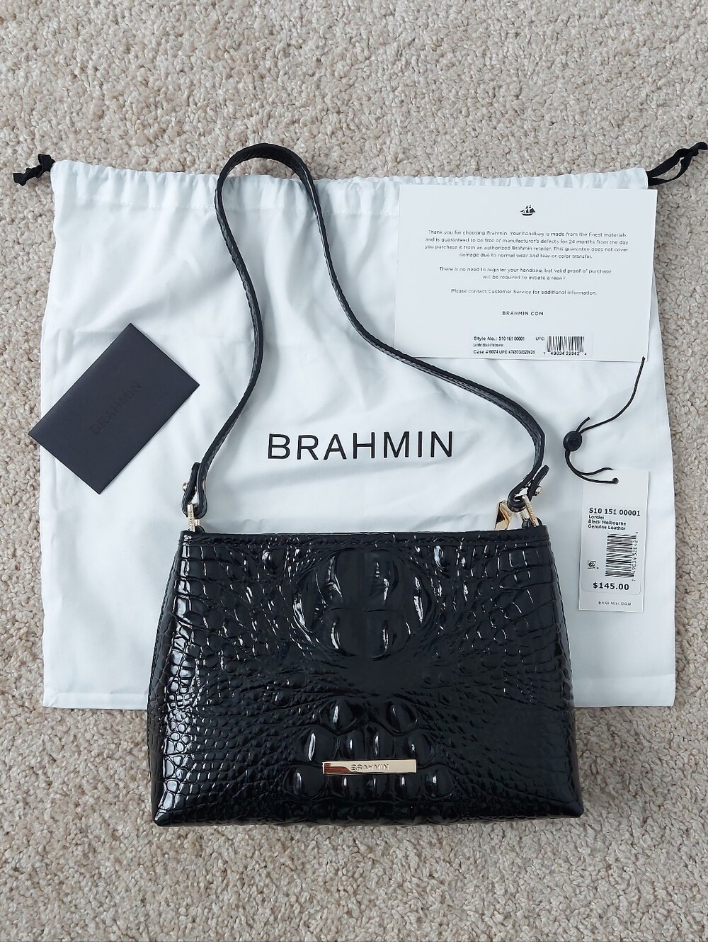 Brahmin Black Croc-Embossed Small Leather Shoulder Bag Black Melbourne